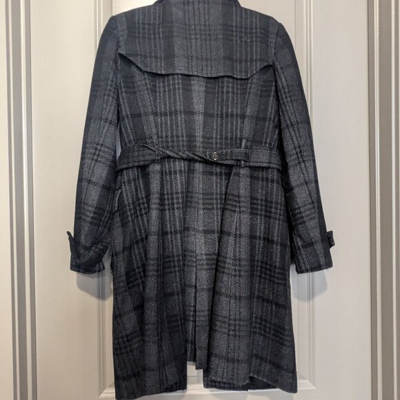 Banana Republic Jacket Womens PXS Gray Black Windowpane Flannel Belted Pea Coat - Picture 3 of 3
